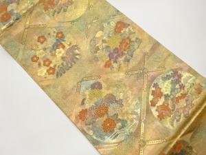 格天井に松竹梅・草花模様織出し袋帯